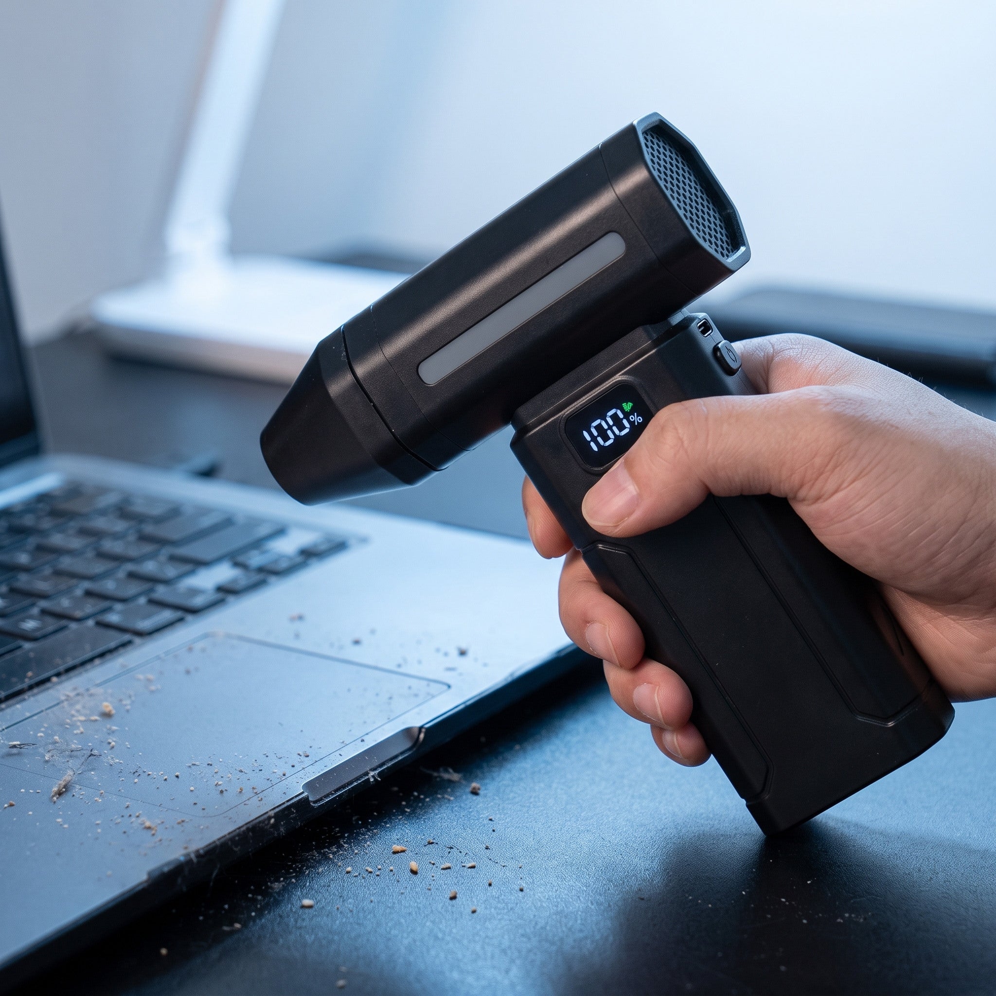 Close view of the black ClearJet blower and tapered air outlet