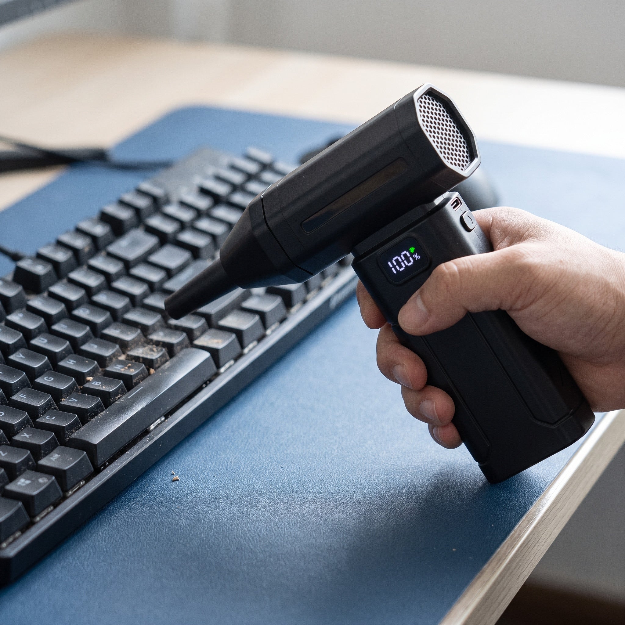 ClearJet lifting loose dust from keyboard gaps