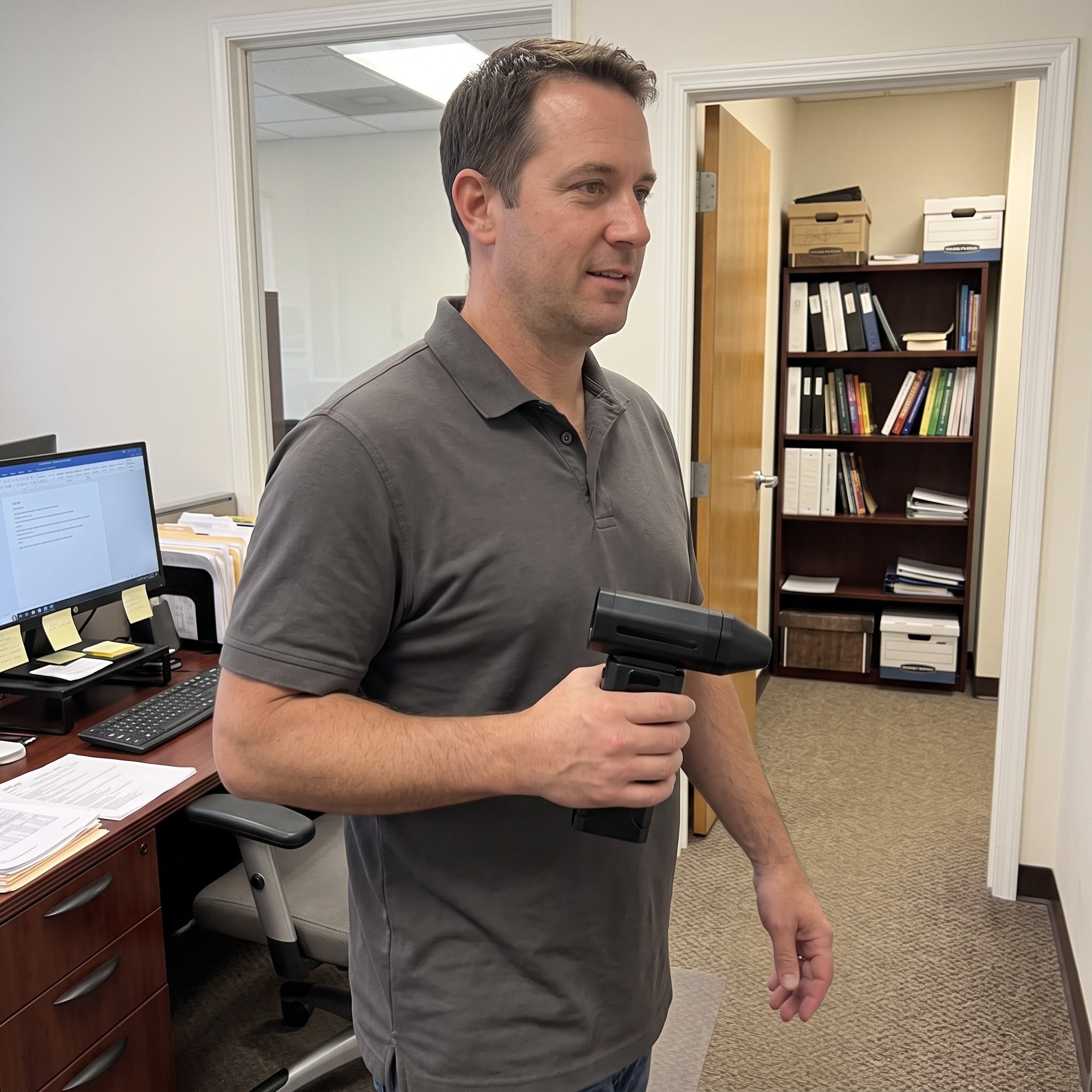 Black ClearJet handheld blower in an everyday dust-cleaning setting 15